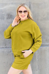 Double Take Full Size Texture Long Sleeve Top and Drawstring Shorts Set - Chandeliers Boutique ny