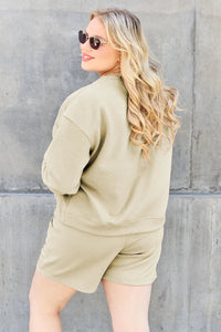Double Take Full Size Texture Long Sleeve Top and Drawstring Shorts Set - Chandeliers Boutique ny