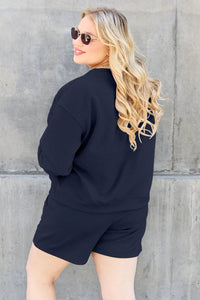 Double Take Full Size Texture Long Sleeve Top and Drawstring Shorts Set - Chandeliers Boutique ny