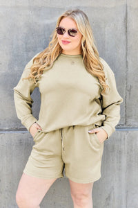 Double Take Full Size Texture Long Sleeve Top and Drawstring Shorts Set - Chandeliers Boutique ny