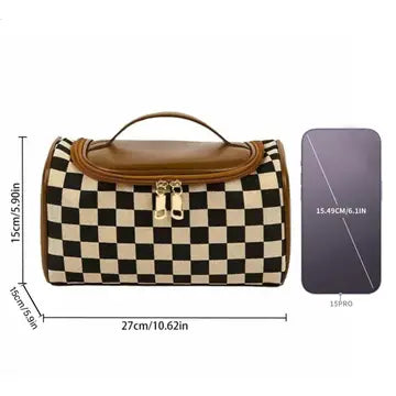 Pu Checkered Makeup Bag Plaid Cosmetic Bag