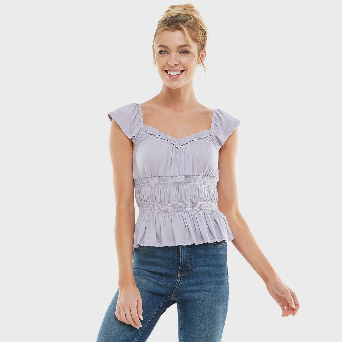 Smocked Cap Sleeve Peplum Top