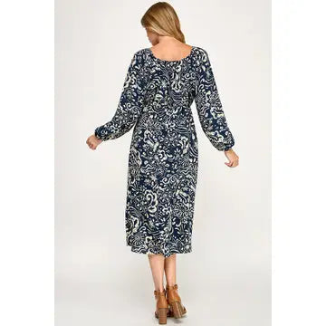 Cute Rayon Print L/S Dress