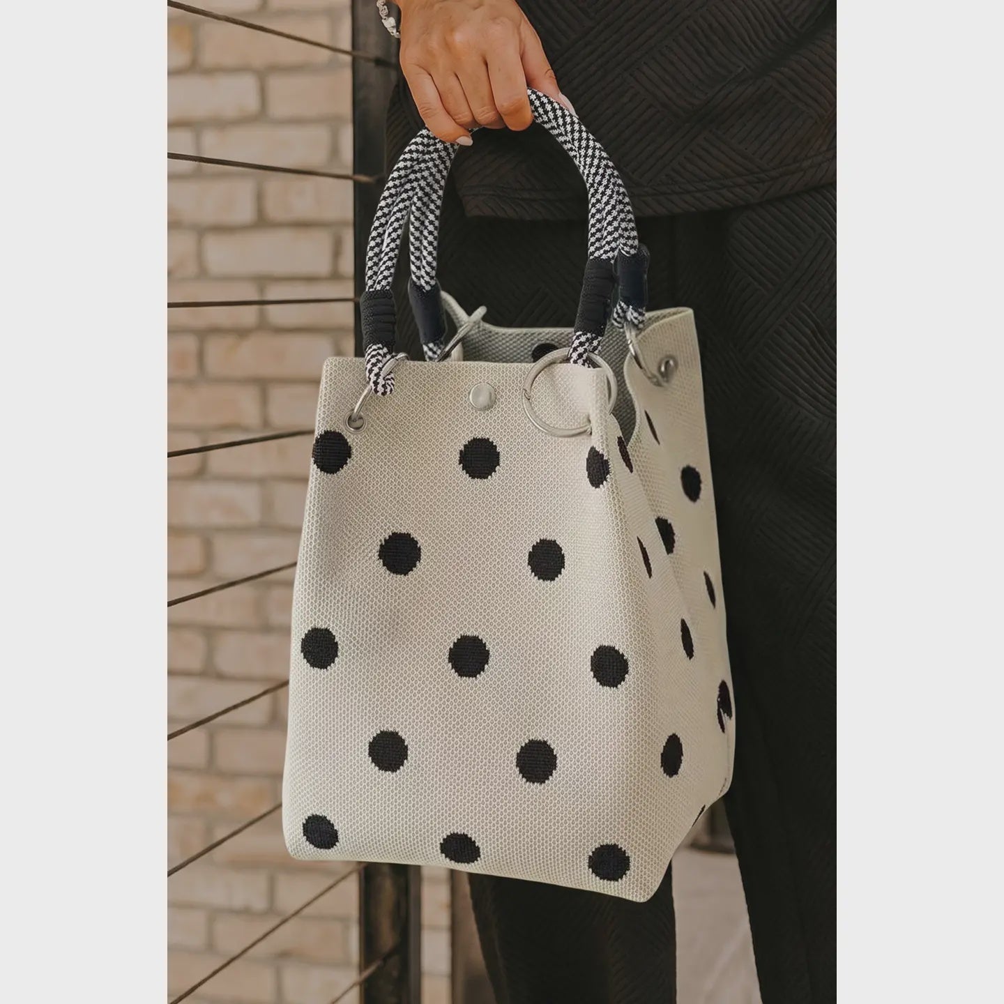 Polka Dot Print Rope Handle Tote Bag