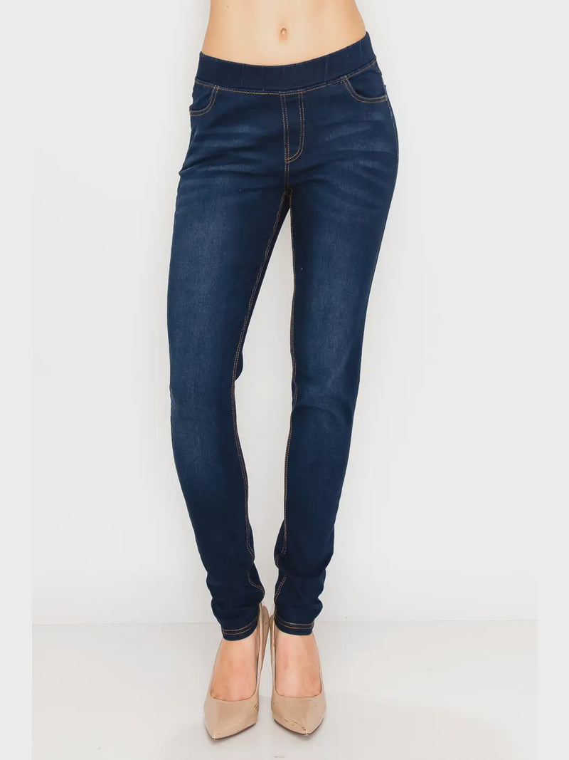 Plain Pull On Denim Skinny Jegging Pants