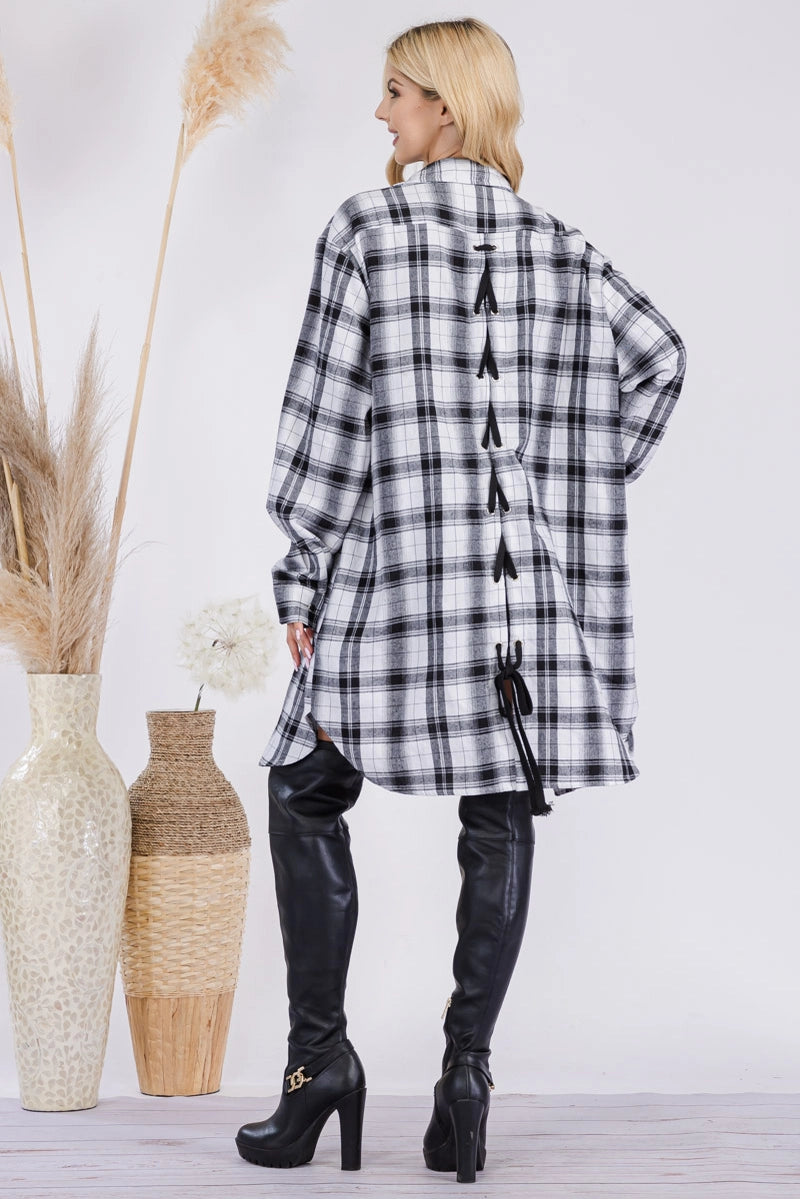 OVERSIZED FLANNEL TOP WITH LACE DETAIL