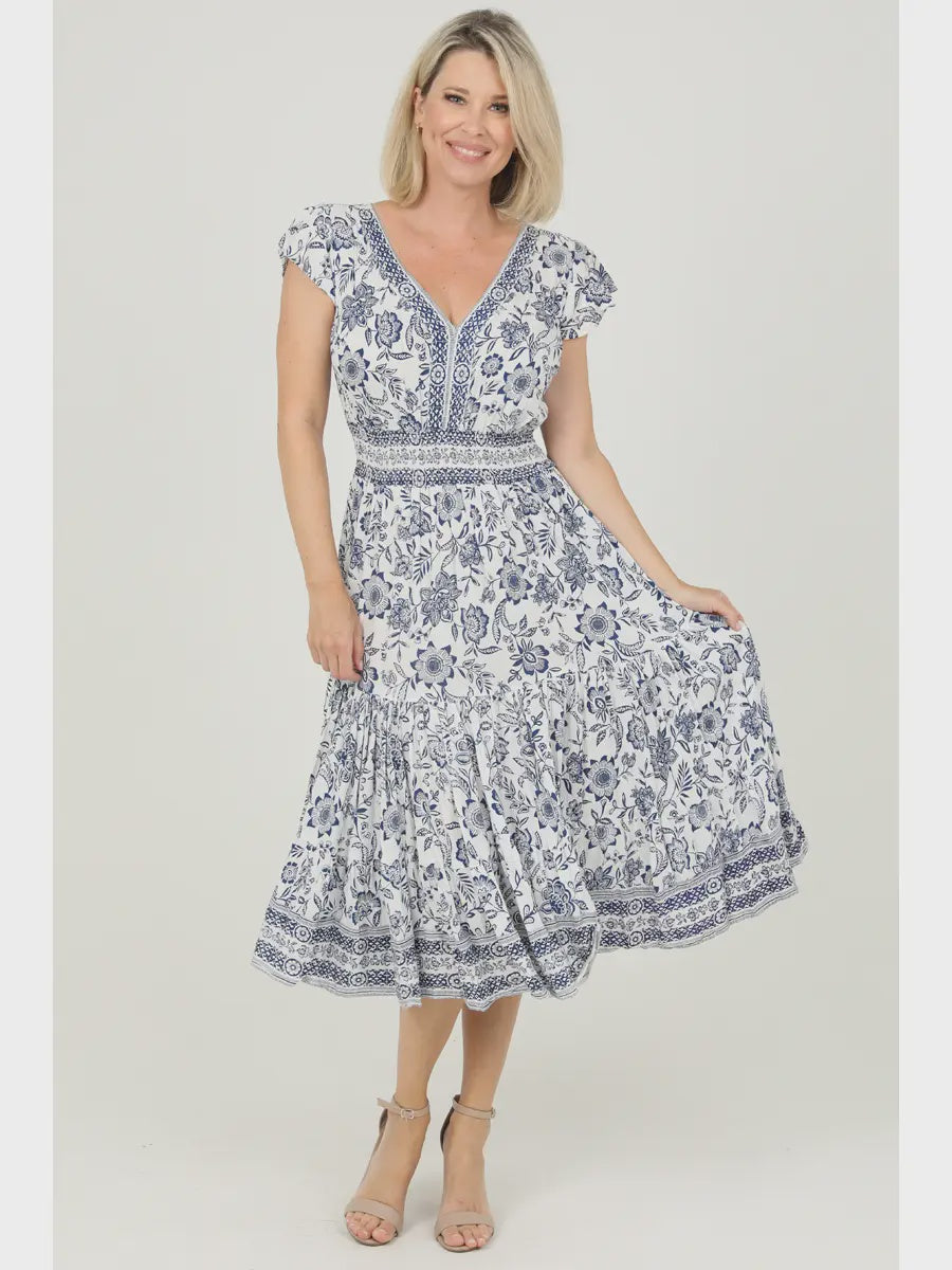 V Neck Smocked Waist Dress
