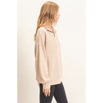 Ribbed Knit Half-zip Pullover