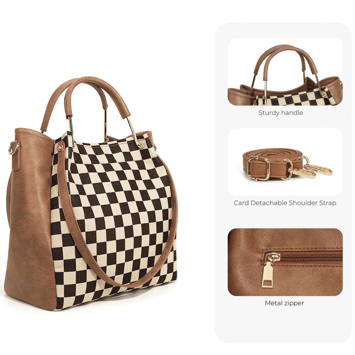 Pu Checkered Handbag Tote Crossbody
