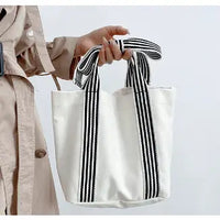 Striped Canvas Tote Bag Bow Handle Bag