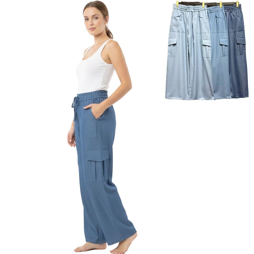 Elasitic Waist Pant W Side Leg Pocket - Chandeliers Boutique ny