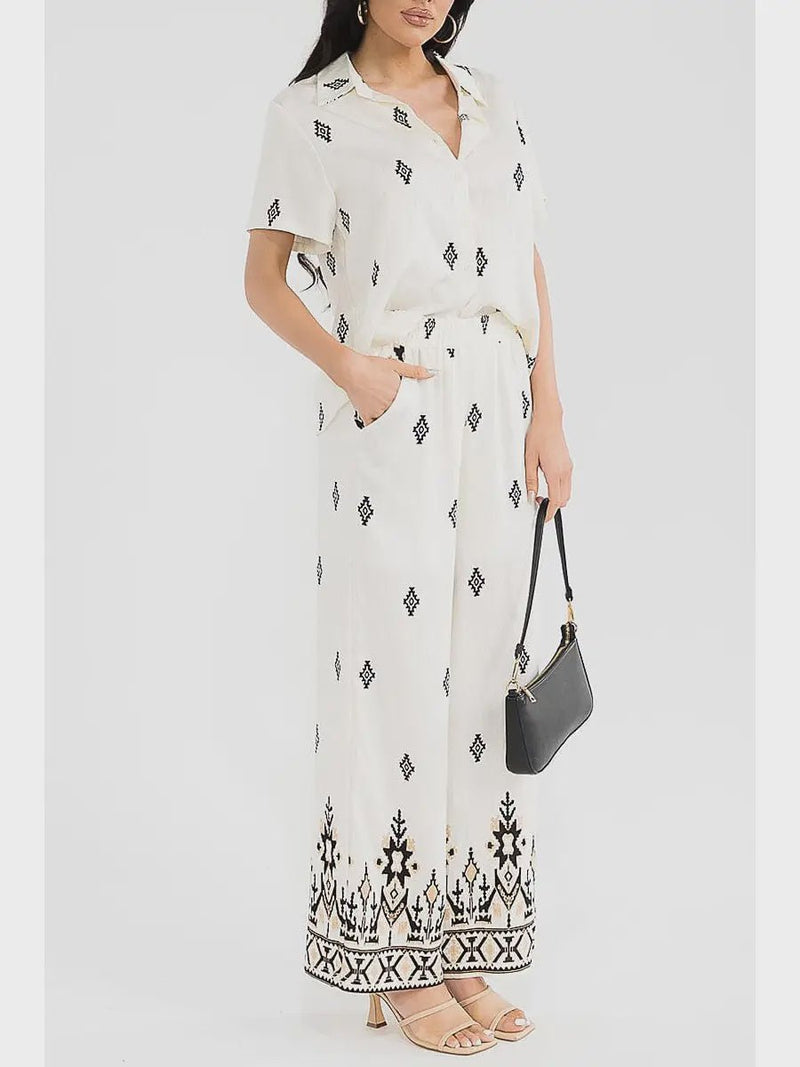 Elastic Waist Multi Print Pant - Chandeliers Boutique ny