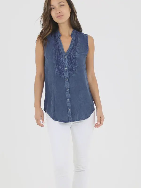 Embroidered Casual Button Down Blouse - Chandeliers Boutique ny