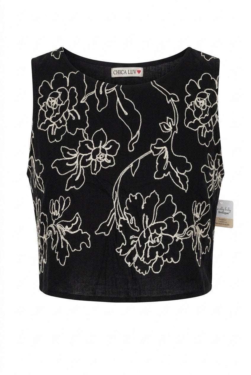 Embroidered Flower Tank - Chandeliers Boutique ny