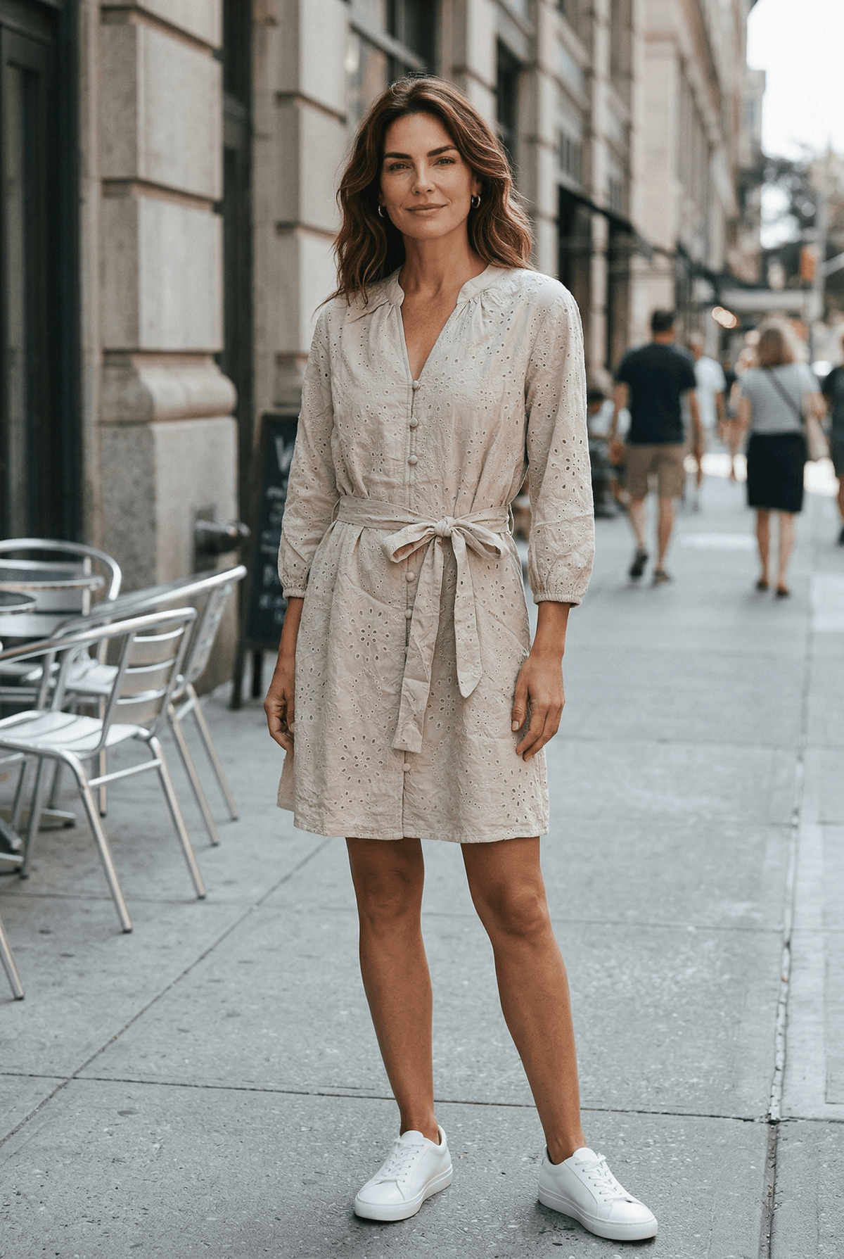 Embroidered V Neck Dress With Matching Belt - Chandeliers Boutique ny