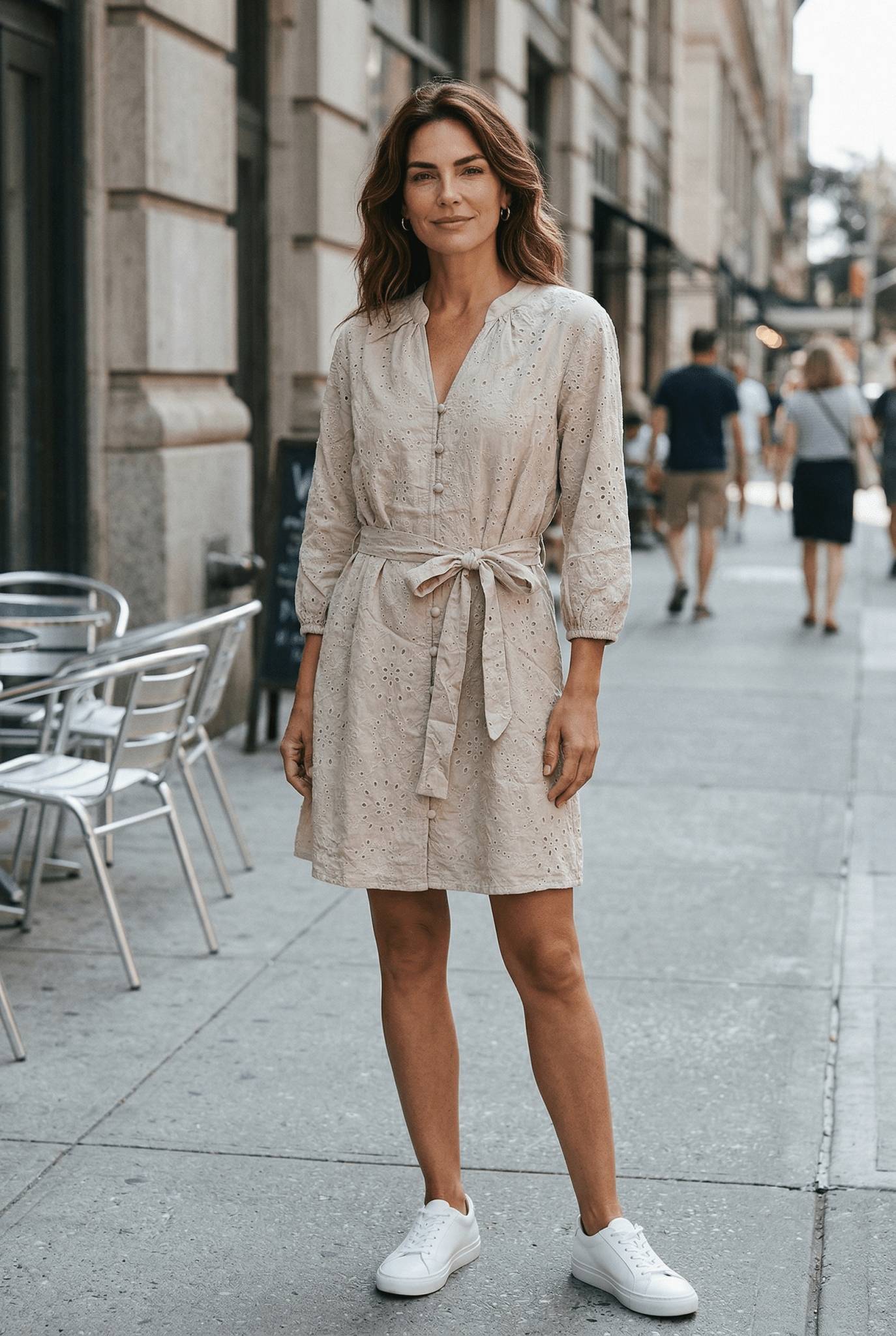 Embroidered V Neck Dress With Matching Belt - Chandeliers Boutique ny