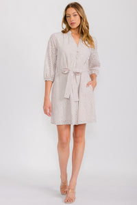 Embroidered V Neck Dress With Matching Belt - Chandeliers Boutique ny