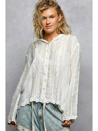 Embroidery Crochet Hoodie Button Down Top - Chandeliers Boutique ny