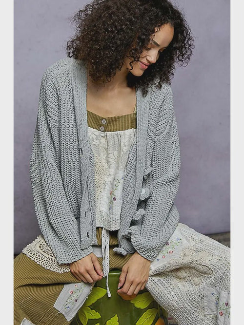 Exaggerated Button Sweater Cardigan - Chandeliers Boutique ny