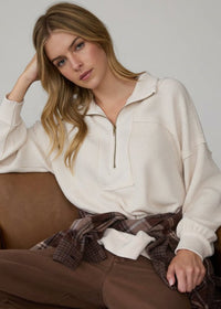 Exposed Seam Long Sleeve Textured Knit Polo - Chandeliers Boutique ny