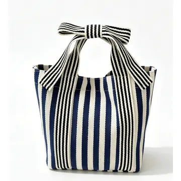 Striped Canvas Tote Bag Bow Handle Bag