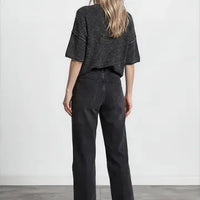 Washed Crew Neck Raw Edge Short Sleeve Sweater