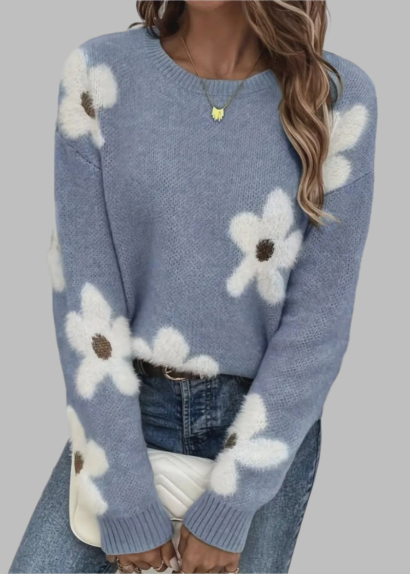 Fuzzy Flower Knit Sweater