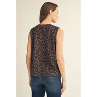 Smocking Edge Leopard Faux Suede Tank Top
