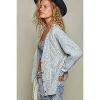 Cable Knit Relaxed Fit V Neck Button Cardigan