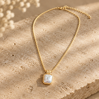 Sq. Pearl Pendant Necklace