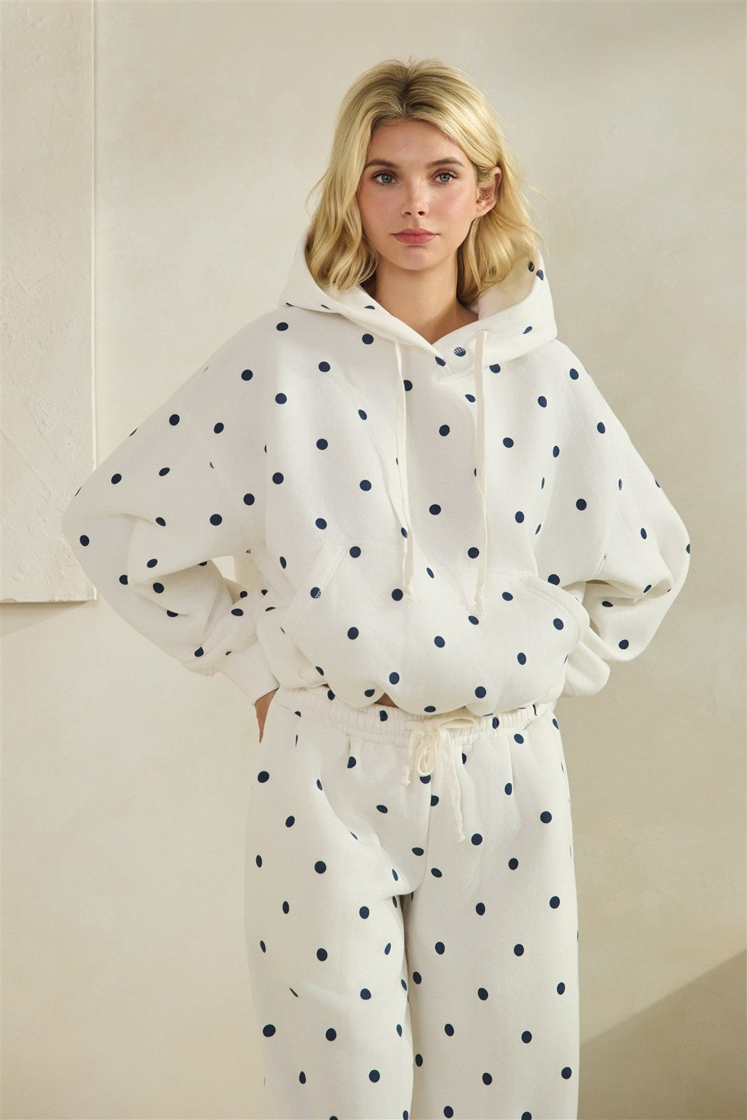 Printed Bubble Hem Knit Hoodie