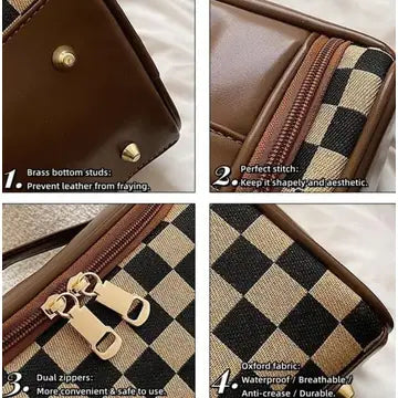 Pu Checkered Makeup Bag Plaid Cosmetic Bag