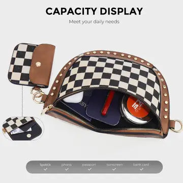Rivet Checked Bum Bag Crossbody with Pouch