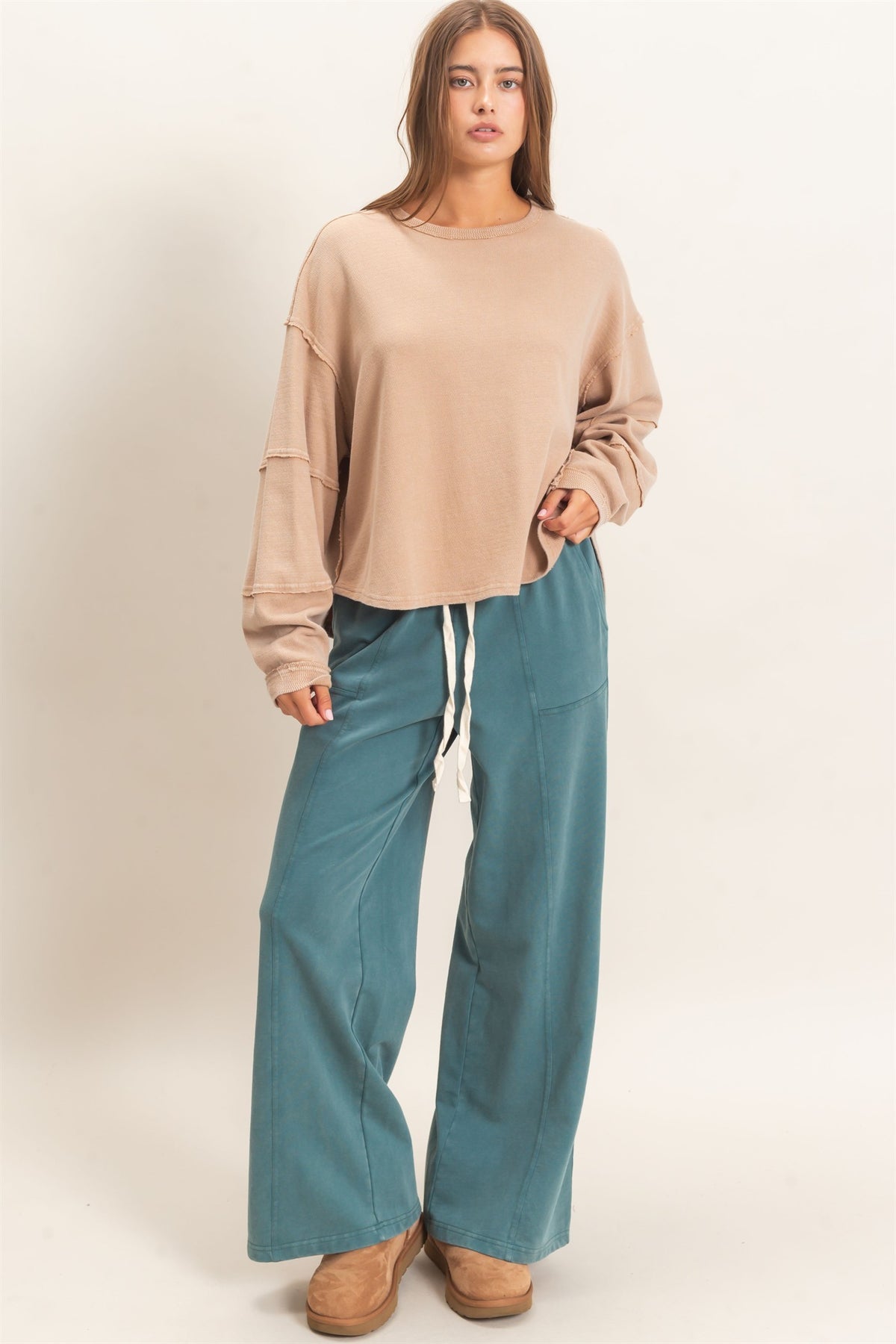Raw Edge Crew Neck Top