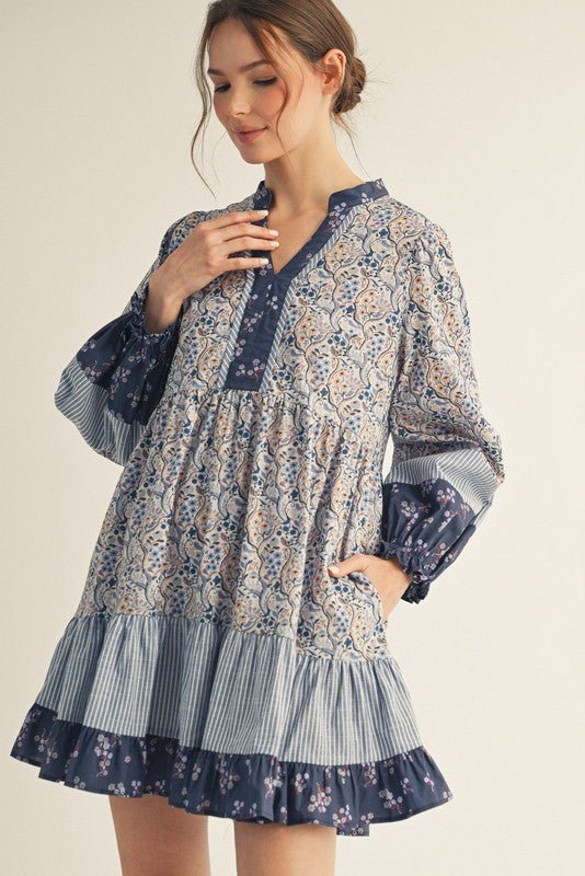 Fabric Mix Match Tiered Dress - Chandeliers Boutique ny