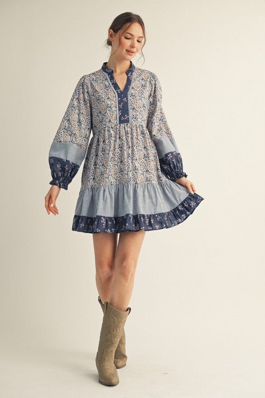 Fabric Mix Match Tiered Dress - Chandeliers Boutique ny