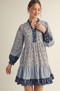 Fabric Mix Match Tiered Dress - Chandeliers Boutique ny