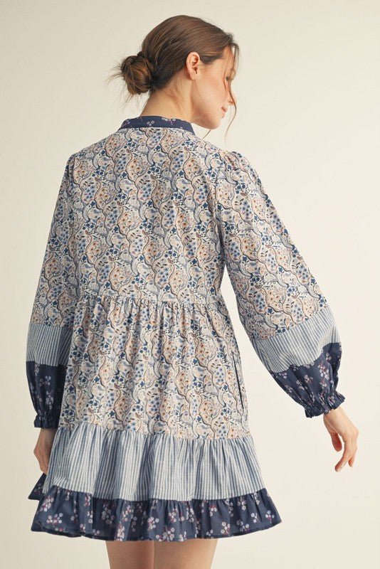 Fabric Mix Match Tiered Dress - Chandeliers Boutique ny