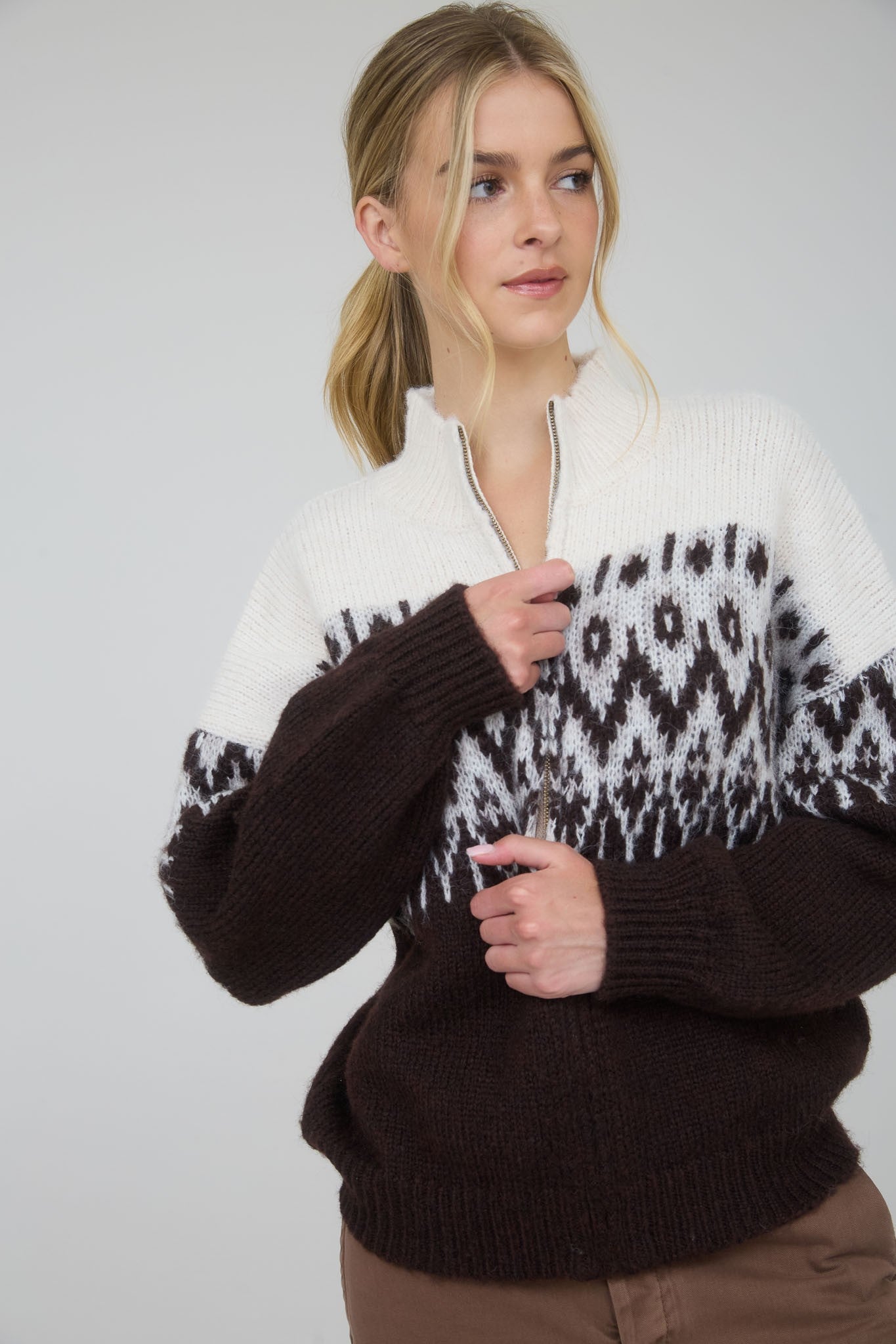 Fair Isle Half Zip Knit Pullover Sweater - Chandeliers Boutique ny