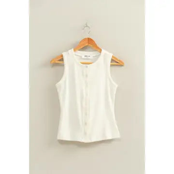 Ribbed Button Front Tank Top