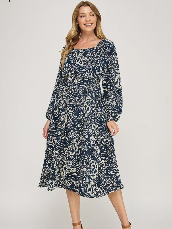 Cute Rayon Print L/S Dress
