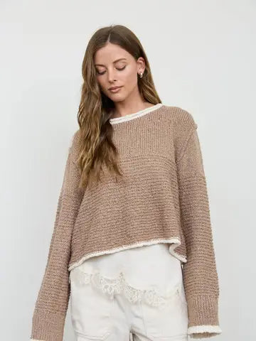Contrast Trim Pattern Long Sleeve Sweater