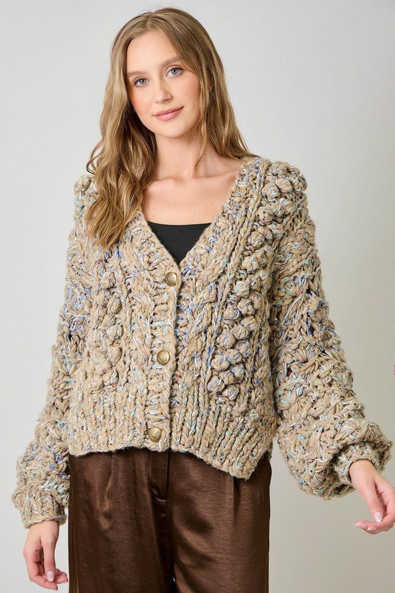 Flecked Chunky Sweater Cardigan - Chandeliers Boutique ny