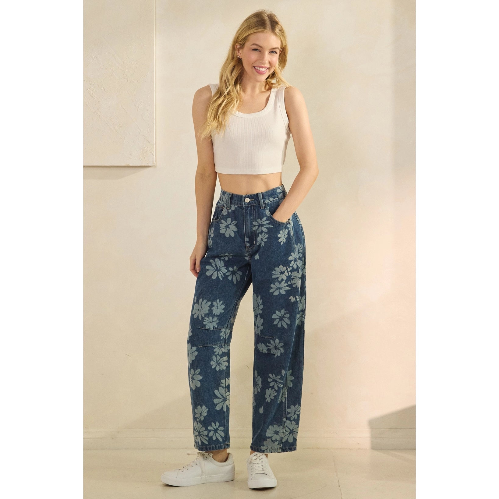 Floral Denim Pants - Chandeliers Boutique ny