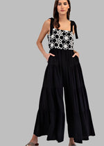 Floral Embroid Tiered Leg Jumpsuit - Chandeliers Boutique ny