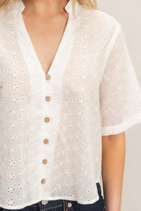 Floral Eyelet Mandarin Collar Top - Chandeliers Boutique ny