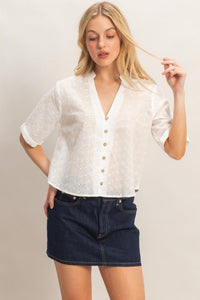 Floral Eyelet Mandarin Collar Top - Chandeliers Boutique ny