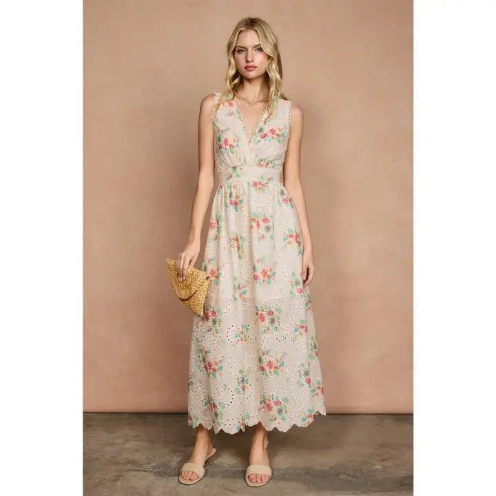 Floral Eyelet Scalloped Lace Maxi Dress