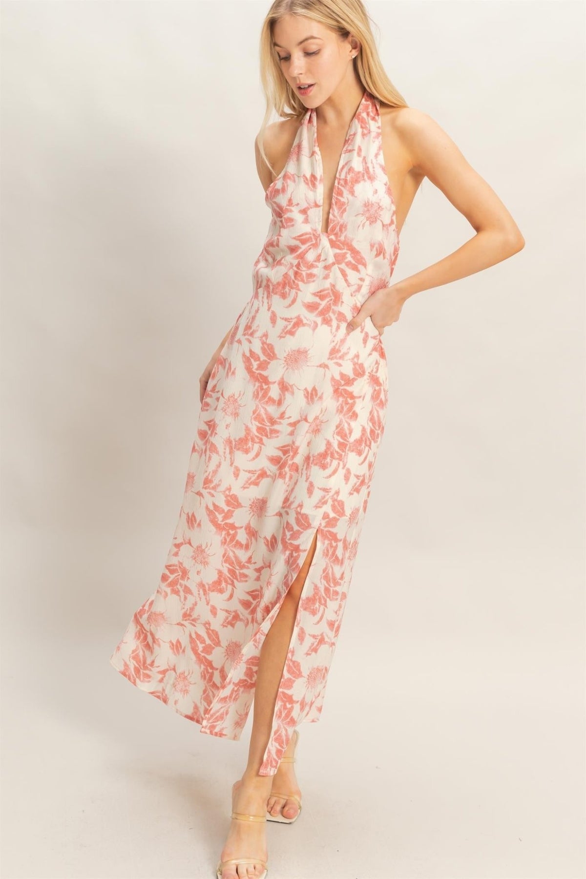 Floral Halter Neck Dress - Chandeliers Boutique ny