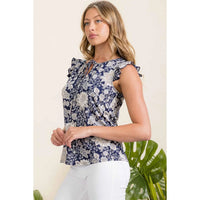 Floral Ity Tie Keyhole Ruffle Tank - Chandeliers Boutique ny